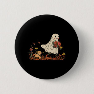 Vintage Ghost Walking Dog Floral Halloween Dog 6 Cm Round Badge