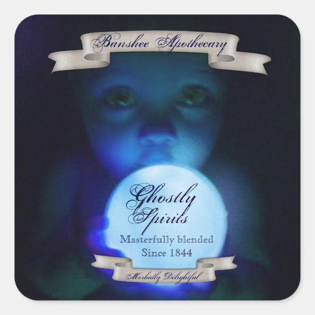 Vintage Ghostly Spirits Halloween Bottle Stickers (Front)
