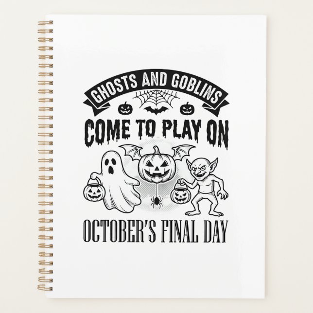 Vintage Ghosts And Goblins Halloween Shirt Design_ Planner (Front)