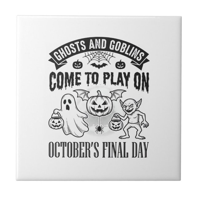 Vintage Ghosts And Goblins Halloween Shirt Design_ Tile (Front)
