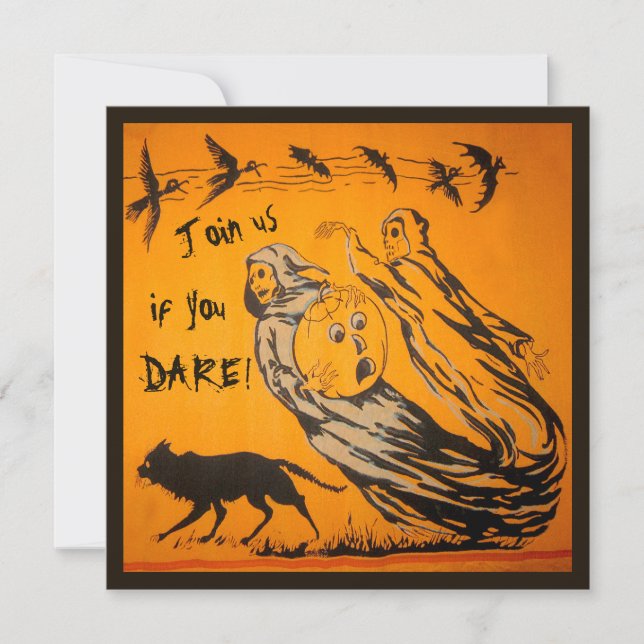 Vintage Ghosts, Crows, Bats, Cat Halloween Party Invitation (Front)