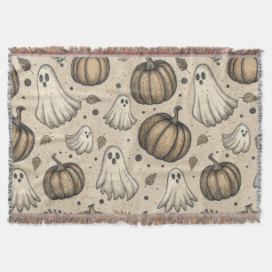 Vintage Ghosts & Pumpkins Halloween Pattern (2) Throw Blanket