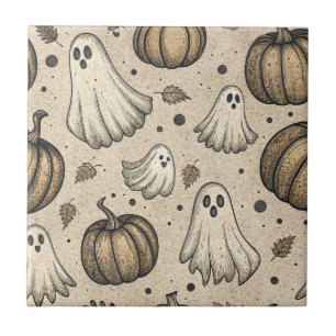 Vintage Ghosts & Pumpkins Halloween Pattern (2) Tile