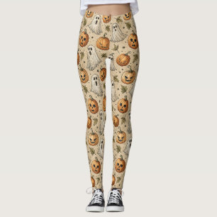 Vintage Ghosts & Pumpkins Halloween Pattern Leggings