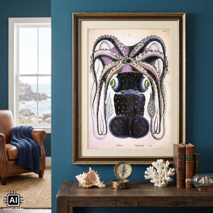 Vintage Giant Octopus or Squid, Marine Life Animal Poster
