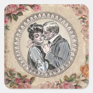 Vintage Gibson Girl Antique Love Wedding Valentine Square Sticker