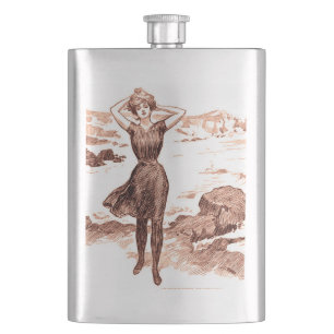 Vintage Gibson Girl Beach Mermaid Bathing Beauty Hip Flask