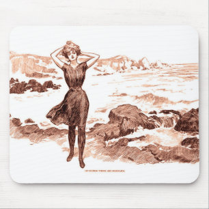 Vintage Gibson Girl Beach Mermaid Bathing Beauty Mouse Pad