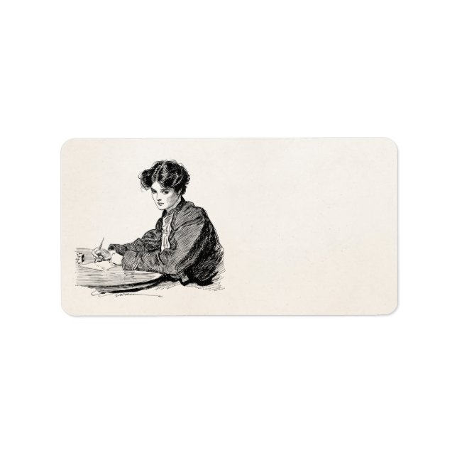 Vintage Gibson Girl Edwardian Woman Writing Letter Label (Front)