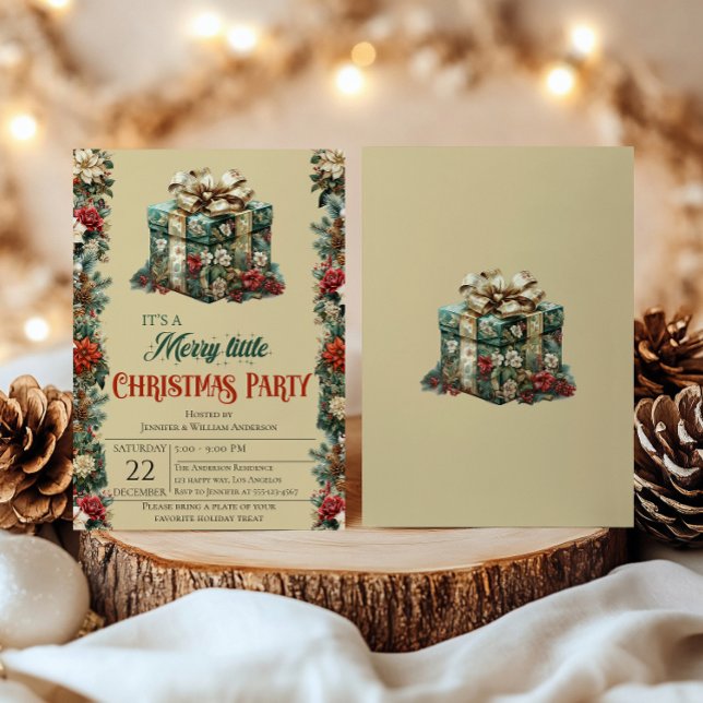 Vintage Gift Box Christmas Party Invitation (Creator Uploaded)