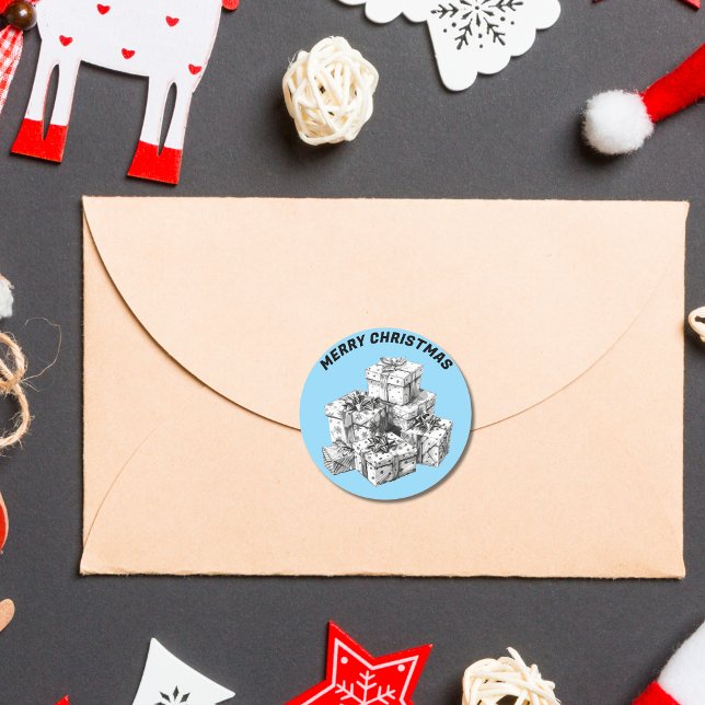 Vintage Gift Boxes Baby Blue Classic Round Sticker (Creator Uploaded)