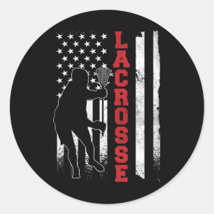Vintage Gift Lacrosse American Flag Lax - Uni-adul Classic Round Sticker