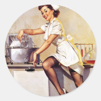 Vintage Gil Elvgren Retro Nurse Pin Up Girl Classic Round Sticker