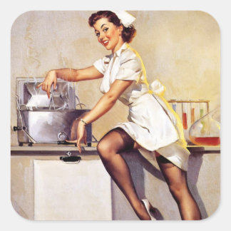 Vintage Gil Elvgren Retro Nurse Pin Up Girl Square Sticker