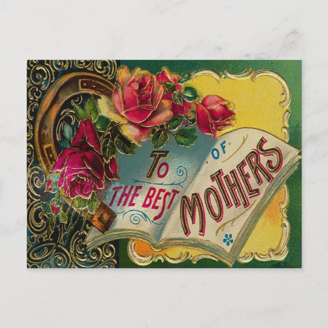 Vintage Gilded Roses Mother's Day Postcard (Front)