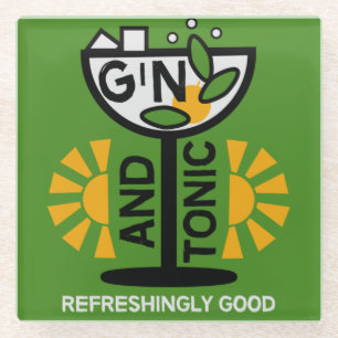 Vintage Gin And Tonic Art Glass Coaster