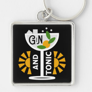 Vintage Gin And Tonic Art Key Ring