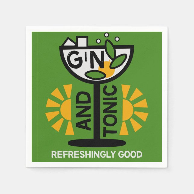 Vintage Gin And Tonic Art Napkin (Front)
