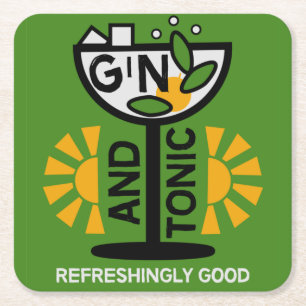 Vintage Gin And Tonic Art Square Paper Coaster