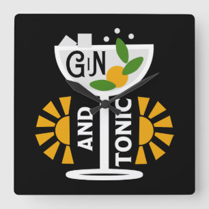 Vintage Gin And Tonic Art Square Wall Clock