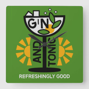 Vintage Gin And Tonic Art Square Wall Clock