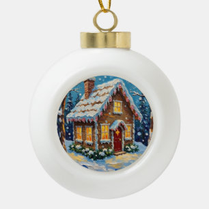 Vintage Gingerbread House in Enchanted Winter Ceramic Ball Christmas Ornament