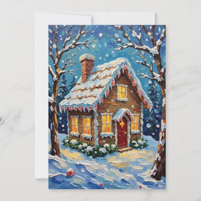 Vintage Gingerbread House in Enchanted Winter Holiday Card (Front)