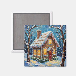Vintage Gingerbread House in Enchanted Winter Magnet