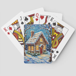 Vintage Gingerbread House in Enchanted Winter Playing Cards