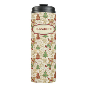 Vintage Gingerbread Man & Christmas Trees Custom Thermal Tumbler