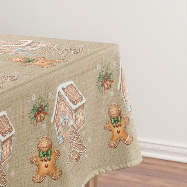 Vintage Gingerbread Man, House, Tree, Christmas  Tablecloth (In Situ)