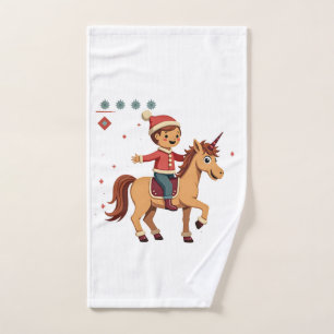 Vintage Gingerbread Man Riding Unicorn Christmas U Hand Towel