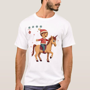 Vintage Gingerbread Man Riding Unicorn Christmas U T-Shirt