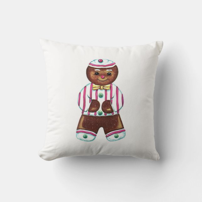 Vintage Gingerbread Man Throw Pillow (Front)