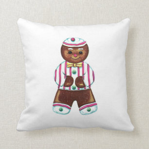 Vintage Gingerbread Man Throw Pillow