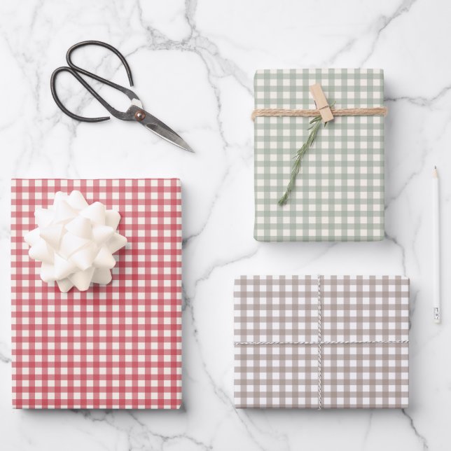 Vintage Gingham Personalised Christmas Wrapping Paper Sheet (Front)