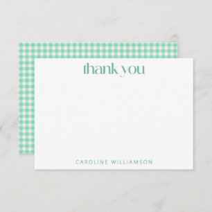 Vintage Gingham Plaid Mint Green Personalised Name Thank You Card