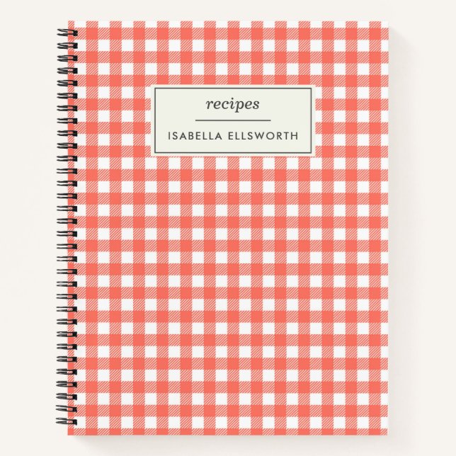 Vintage Gingham Plaid Red Personalised Recipe Notebook (Front)