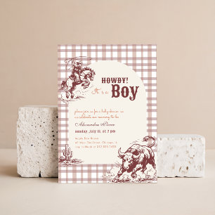 Vintage Gingham Western Little Cowboy Baby Shower Invitation