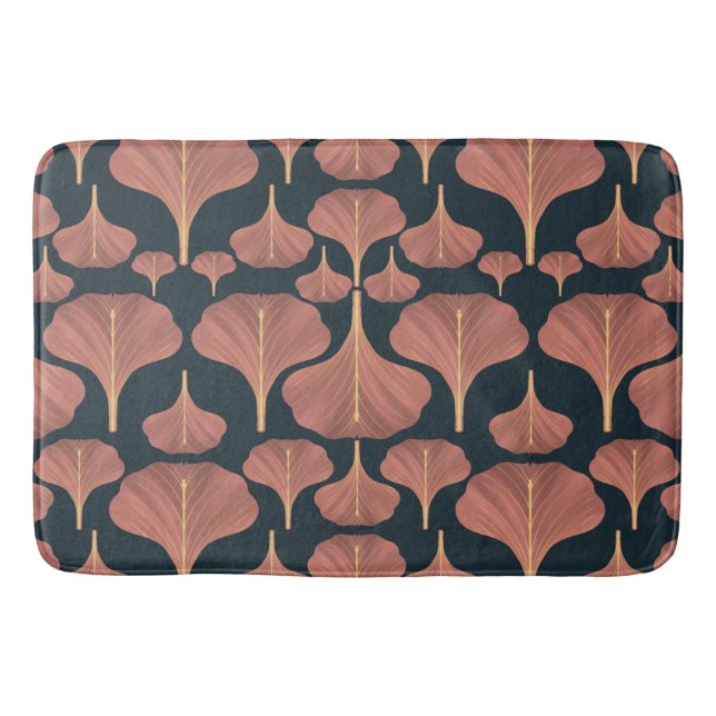 Vintage Gingko Blue Floral Bath Mat (Front)