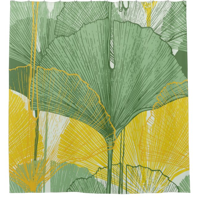 Vintage Ginkgo Biloba: Tropical Leaves Shower Curtain (Front)