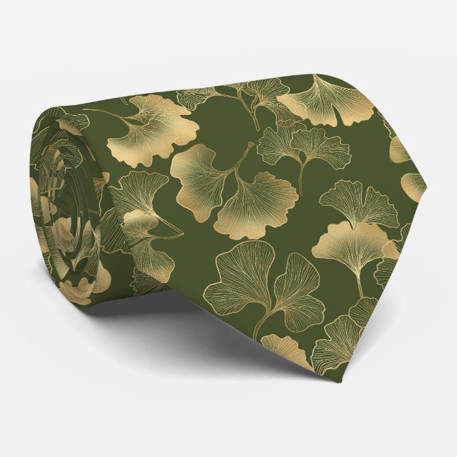 Vintage Ginkgo Leaf Pattern Tie (Rolled)