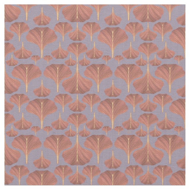 Vintage Ginkgo Purple Floral Pattern Fabric (Close Up)