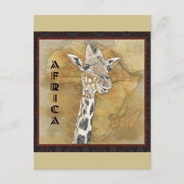 Vintage Giraffe Africa Travel Map Postcard (Front)