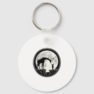 Vintage Giraffe and Child Moon Silhouette Shirt_1 Key Ring