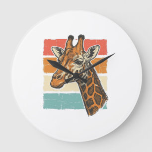 Vintage Giraffe Head Retro Sunset Vector Design_1 Large Clock