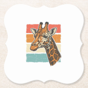 Vintage Giraffe Head Retro Sunset Vector Design_1 Paper Coaster