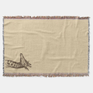 Vintage Giraffe Illustration on Burlap Throw Blanket