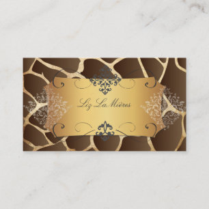 Vintage giraffe + lace damask/faux parchment business card