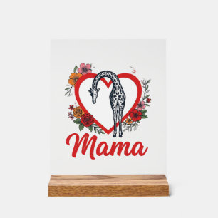 Vintage Giraffe Mama Floral Heart Shirt Design_1 Acrylic Sign